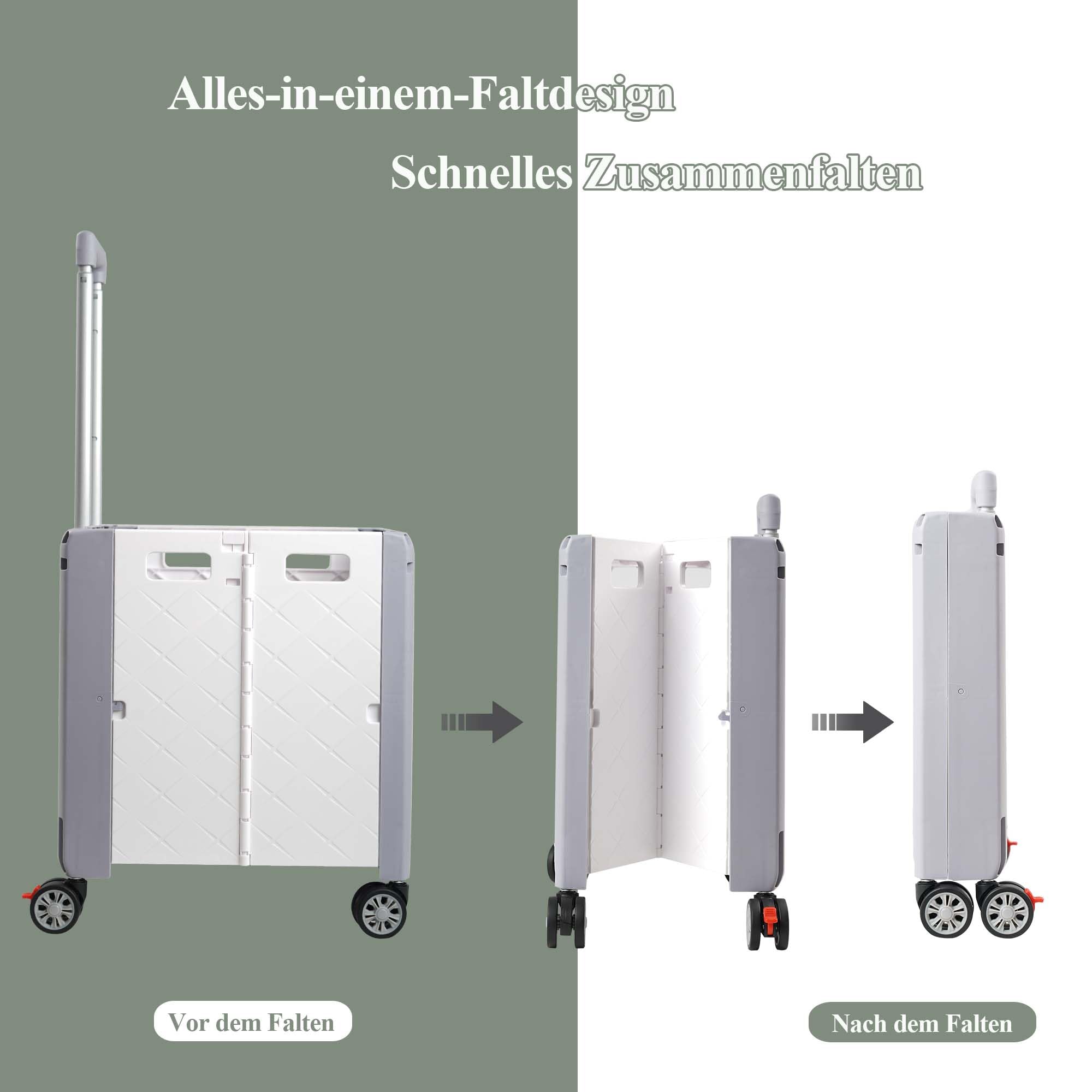 Einkaufstrolley mit Rollen Klappbar, Großer Einkaufswagen mit Deckel und Teleskopgriff, Multifunktionaler Klapptrolley für Einkäufe und Ausgänge, 4 um 360° Drehbare Rollen, bis 35 KG