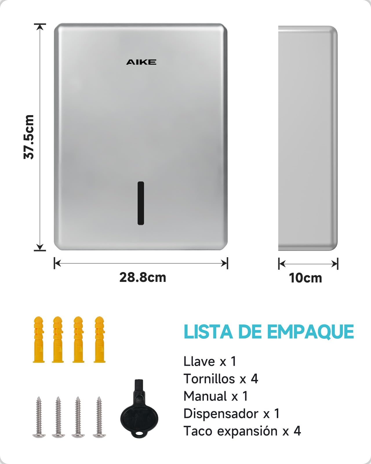 AIKE Dispensador Estándar De Toallas De Papel, 400-Hojas De Pared para Toallas H2, Pliegue Z Y Multipliegue (Tamaño ≤25,2 * 9cm), AK5302