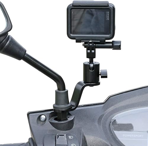 Miniatura 2 de SUREWO Soporte de aluminio para espejo retrovisor de motocicleta compatible con GoPro Hero 12/11/10/9/8/7/6 (2018)/5 negro APEMAN AKASO TENKER