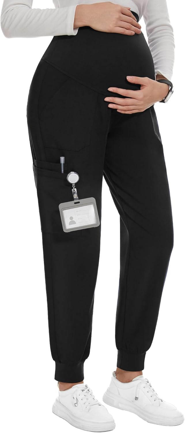 PACBREEZE Women's Maternity Scrubs with 6 Pockets, Workwear Maternity Jogger Scrubs Pregnancy Pants, S-XXL