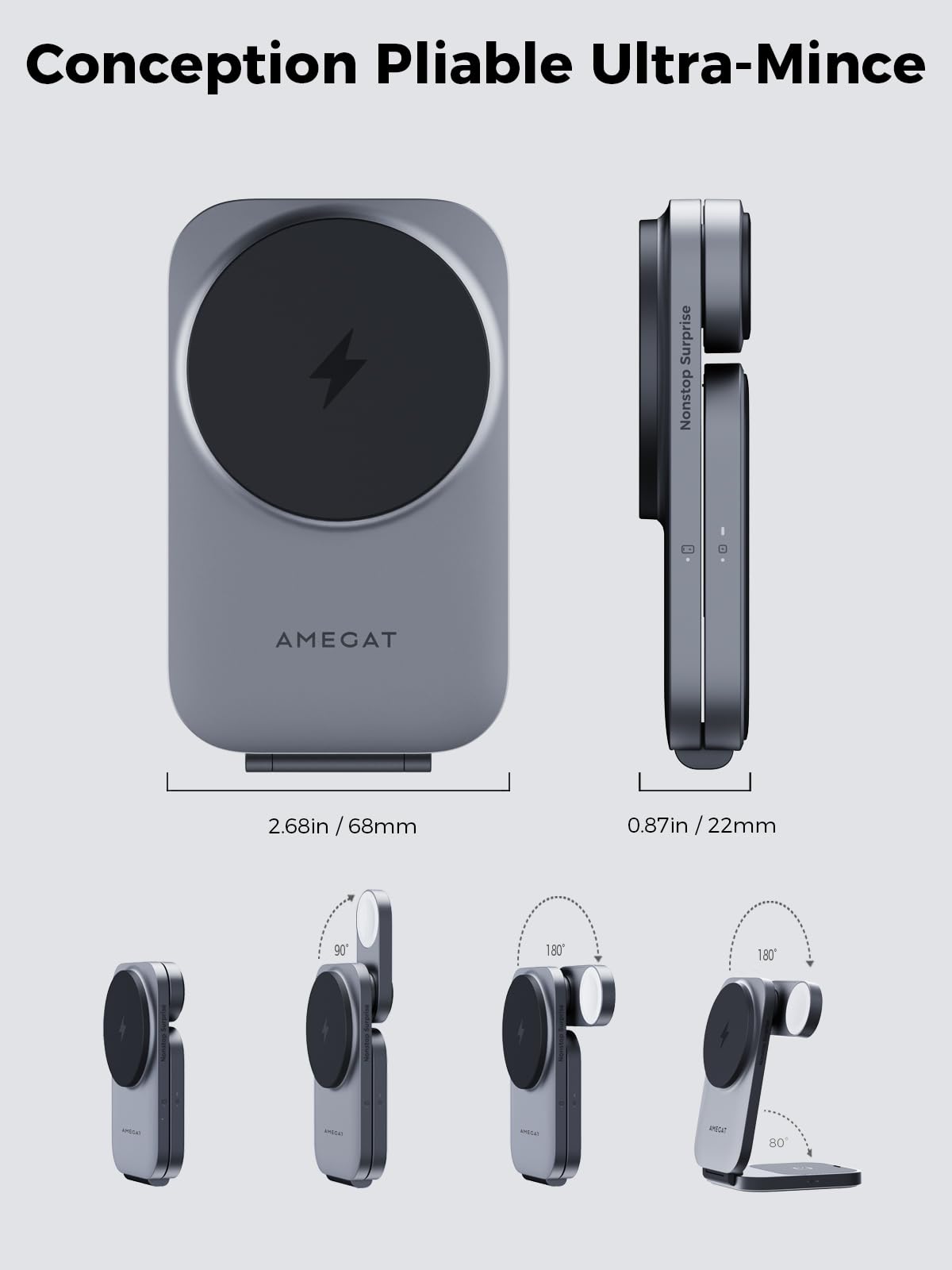 Station de Charge 3 en 1 Qi2, Chargeur Induction 15W Compatible avec Magsafe, Chargeur Pliable sans Fil pour Apple Watch, iPhone 17/Air/16/15/14/13/12, Pixel 10 Series, AirPods, Gris