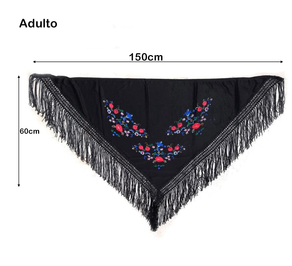 Châle de Manille broderie fleur couleurs unies pour femme fille, Châle de Flamenco pour la Robe de Foire, Sévillana ou Flamenca Couleur Noir Rouge Blanc Rose Bleu