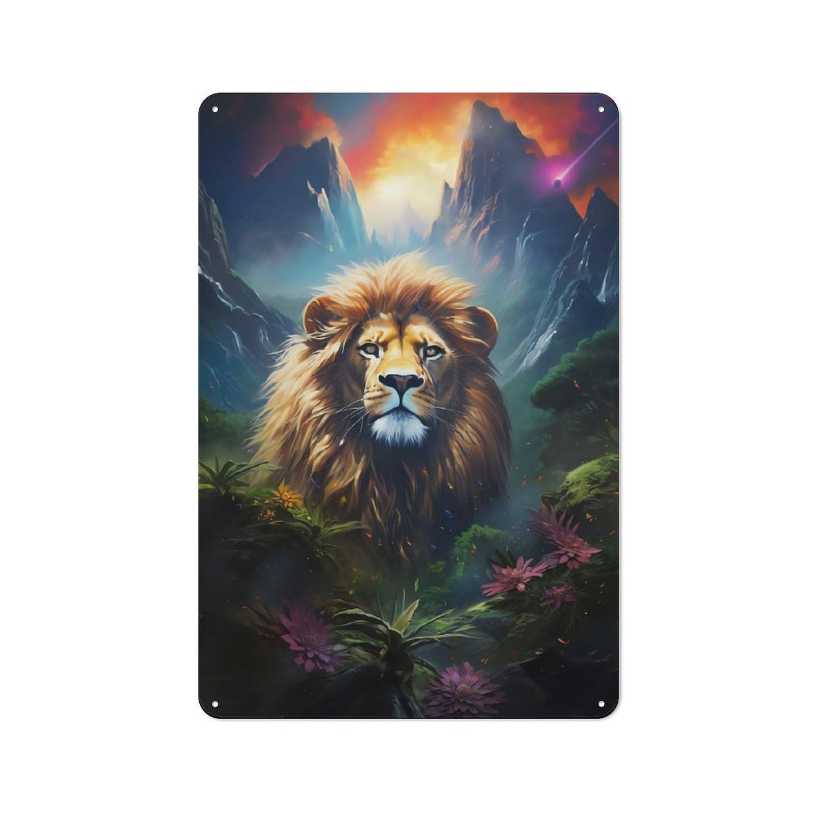 Junmoney Lonely Lion Metal Wall Plaque With Design 30X20cm, Retro Novelty Wall Art For Bedroom, Kitchen, Office Or Living Room