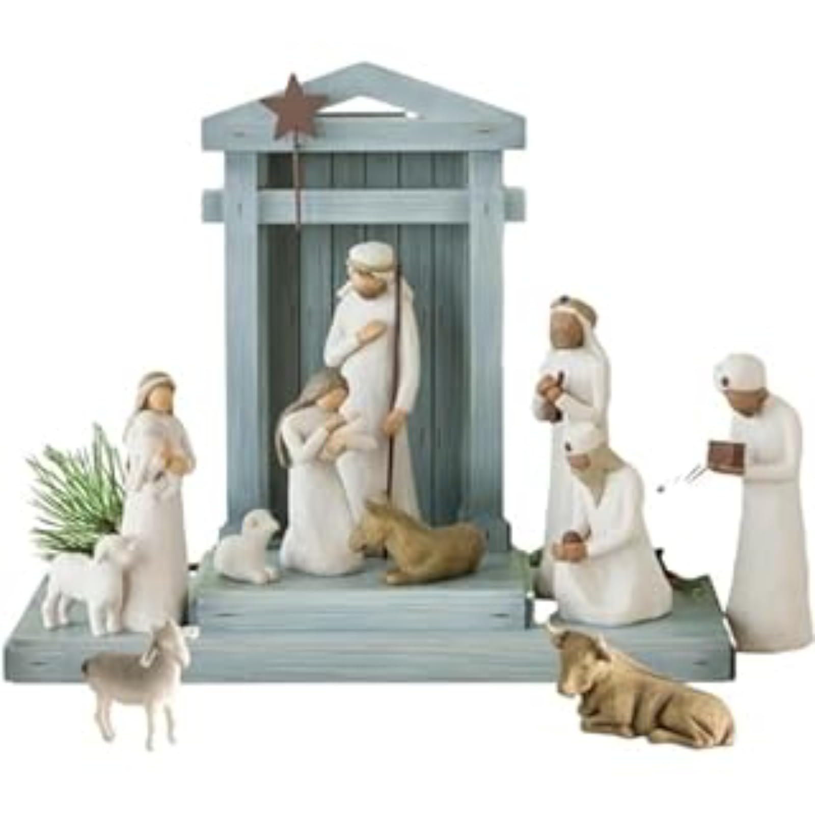 XILENY(Juego 10 Piezas + Pesebre Figuras de Belén de Navidad, Figuras de Belén de Resina, Belén de Navidad, Decoración de Oficina en el hogar y decoración de jardín.