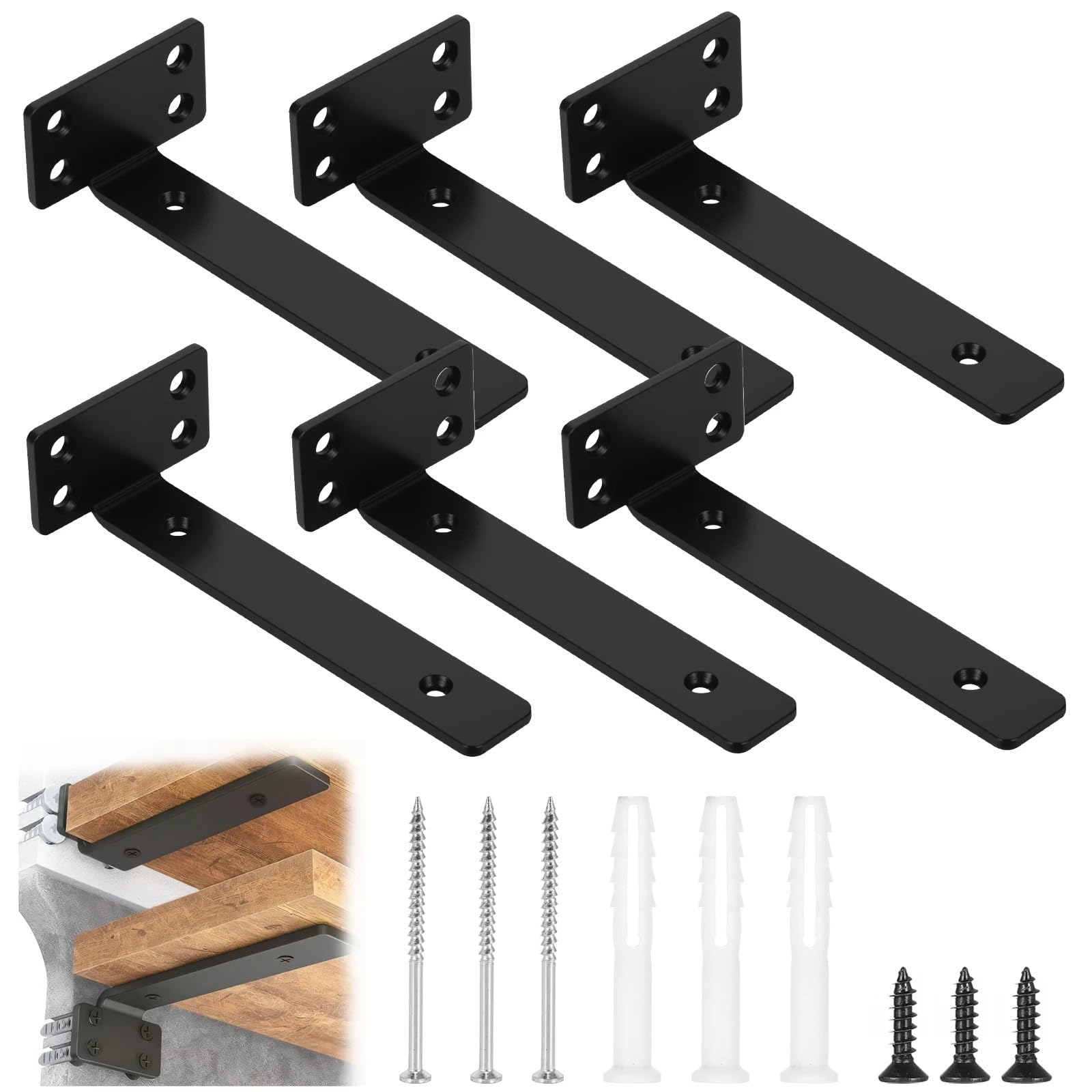 Jfnklfg 6Pcs Metal Brackets Floating Shelf Brackets 6In/15Cm Hidden Shelves Hardware Cast Iron L Rustic Metal Wall Shelving Support