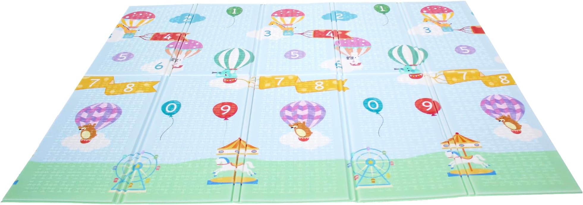 Teamson Kids Fantasy Fields PS-PM002 Large Waterproof Foam Crawling Play, 2 Sides, Hot Air Balloon Gym Floor Mat, Storage Bag, Blue/Grey, One Size