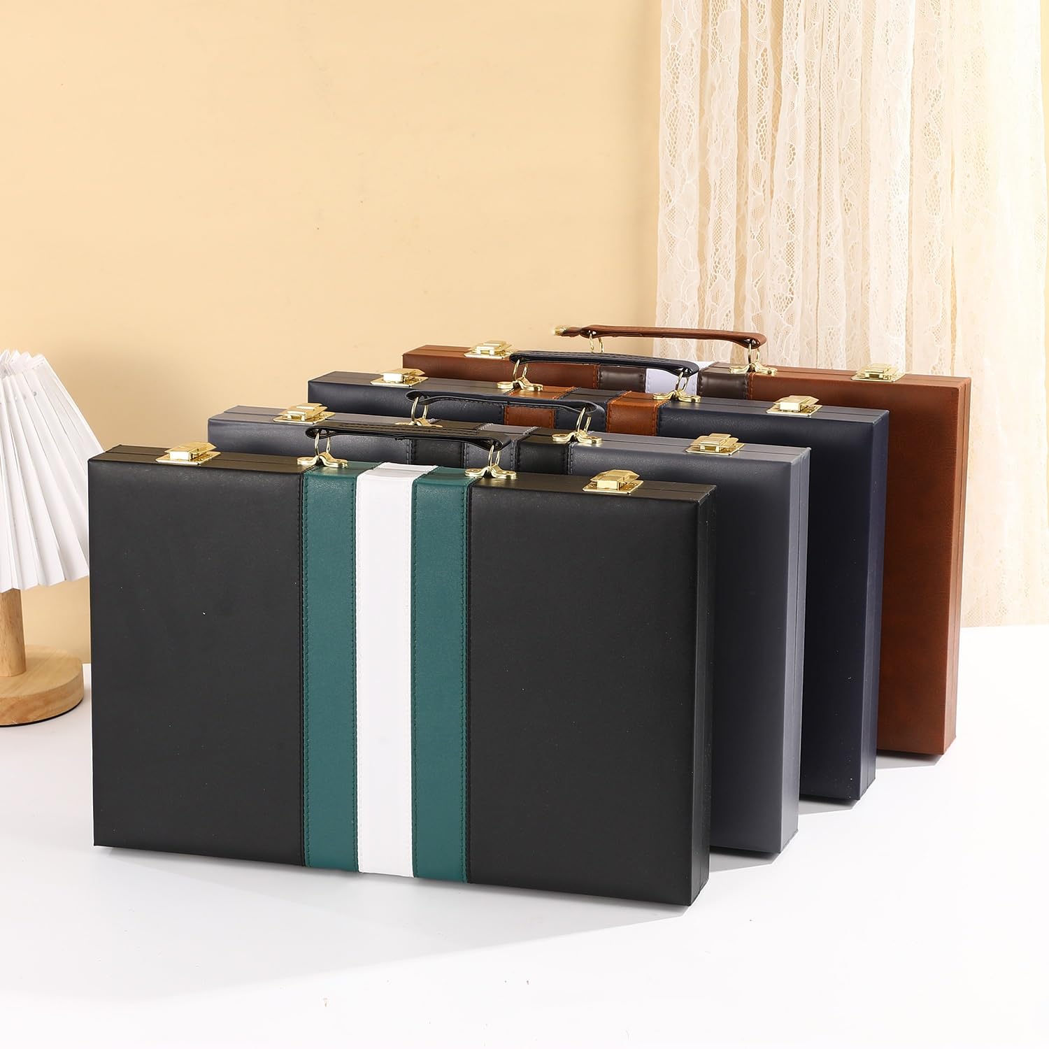 Grandi set di backgammon for adulti, giochi da tavolo classici for 2 giocatori, adulti e bambini, custodia in pelle PU di qualità scacchiera portatile(Groen,11inch)