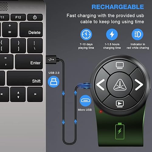 Miniatura 3 de AMERTEER presentador inalámbrico RF 2.4 GHz apuntador láser para presentaciones, PowerPoint, diapositivas PPT, lapicera, recargable