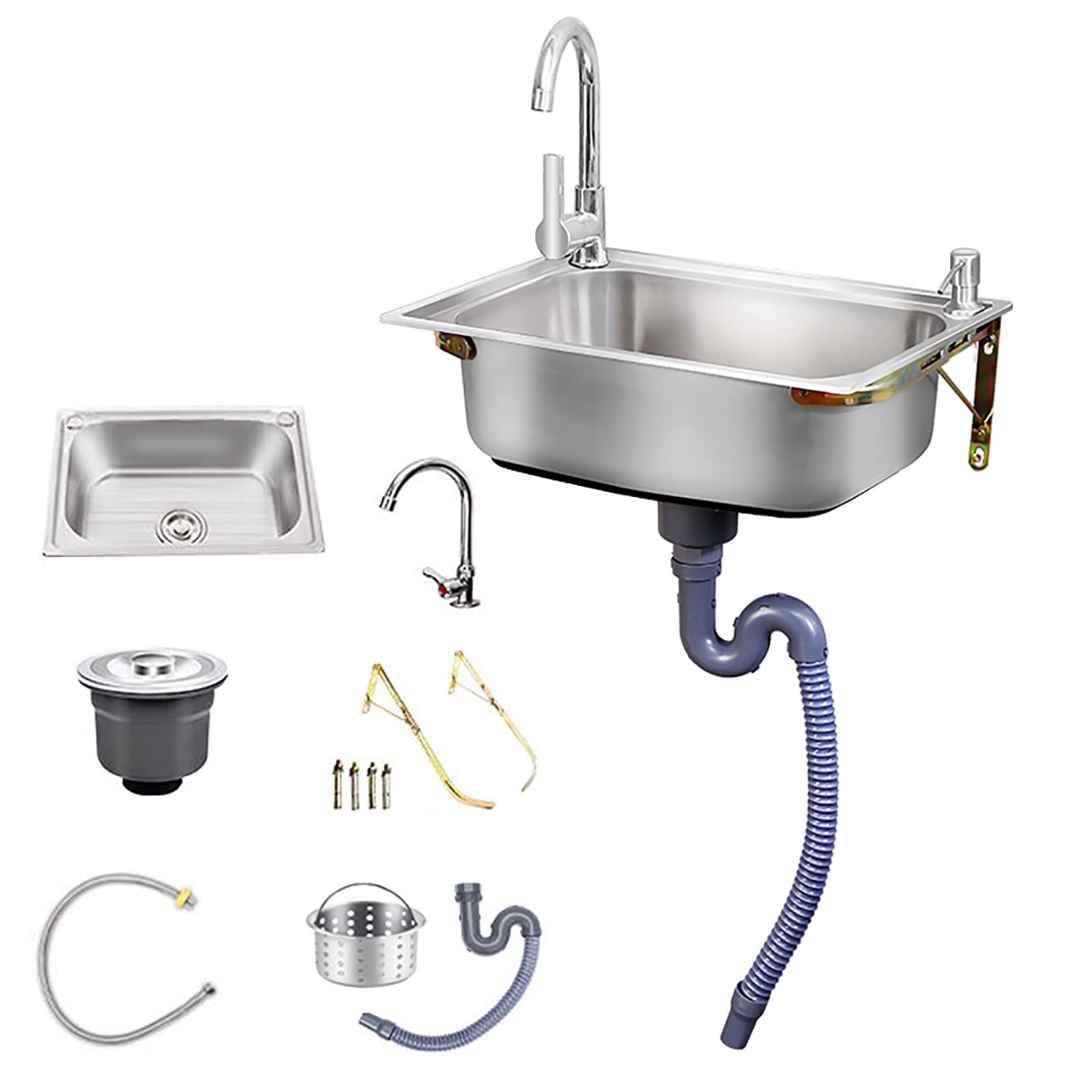 ZQFHSX Utility Sink Wall Mounted with Strainer Basket for Camping Kitchen Darage Commercial Laundry/Backyard/Garage (Size : 52x38cm(20.4x15in))