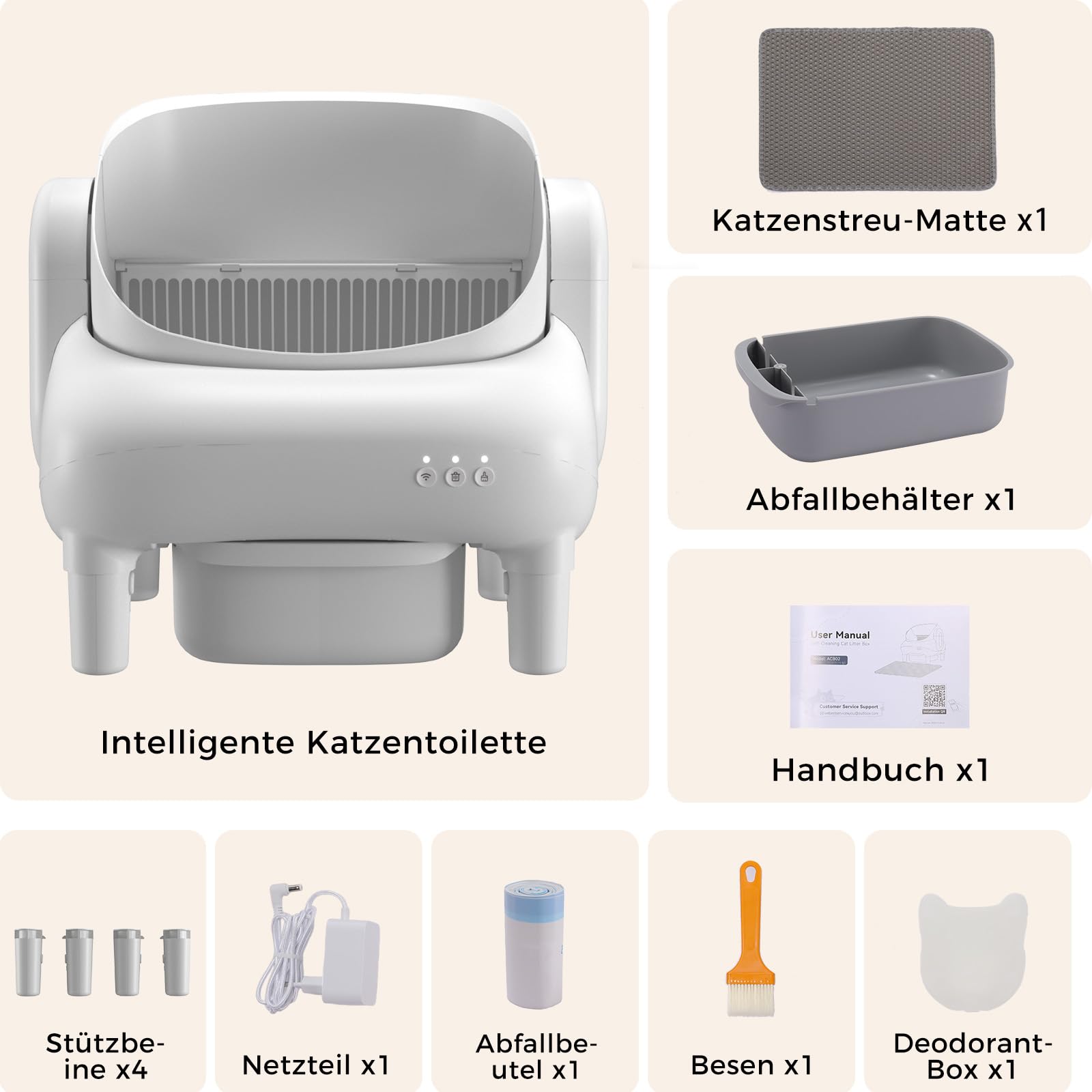 GTPLAYER Katzenklo Selbstreinigend, Selbstreinigende Katzentoilette mit Offenem Design, App-Steuerung & Sensoren, Automatisches Katzenklo mit Duftstein, Streumatte, Ideal für Mehrkatzenhaushalte, Weiß