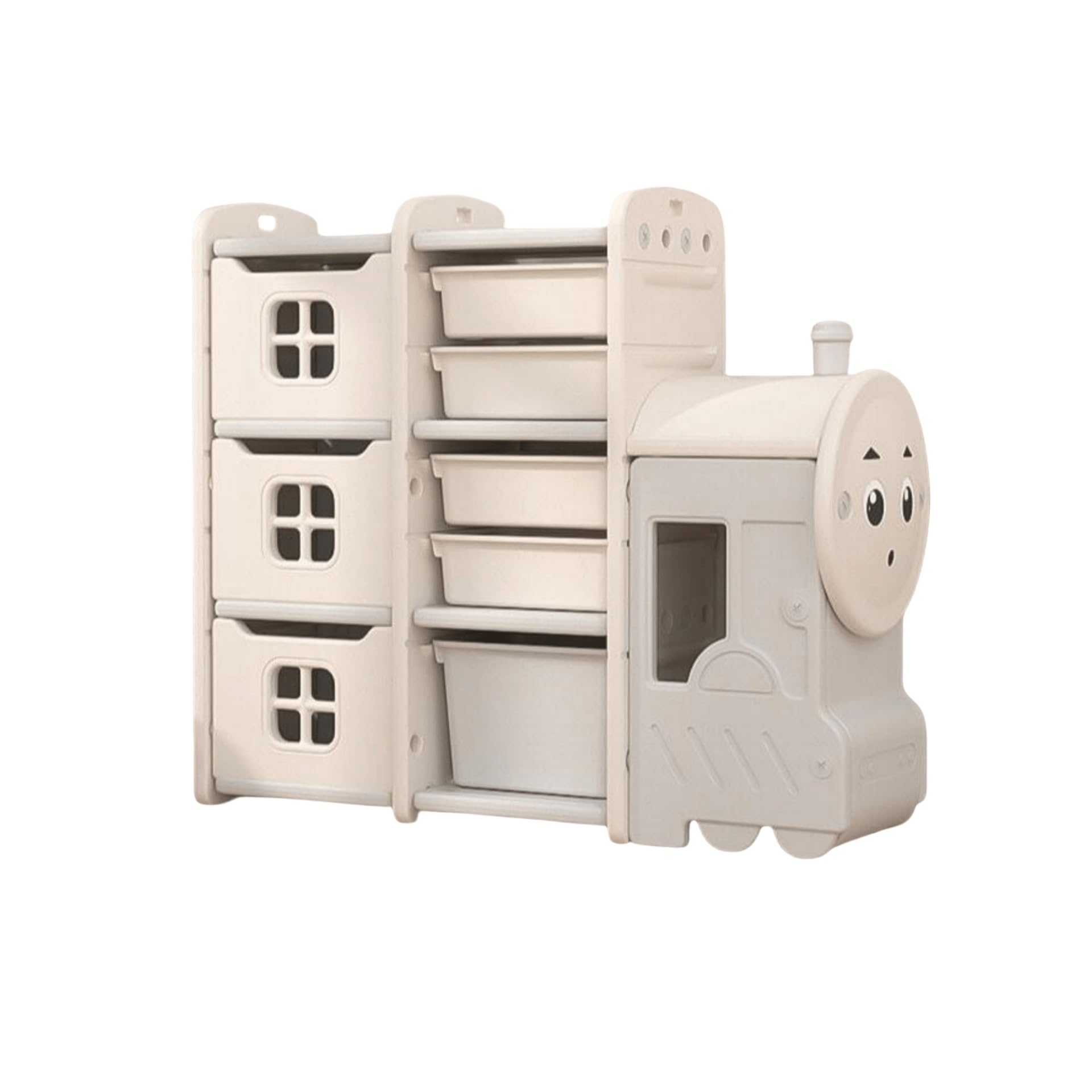 FengMingooMultifunction floor standing layered storage rack for children, Kids Storage Bins Toy Boxes，baby reading bookshelf, and luxury toy storage rack for children（off-white）