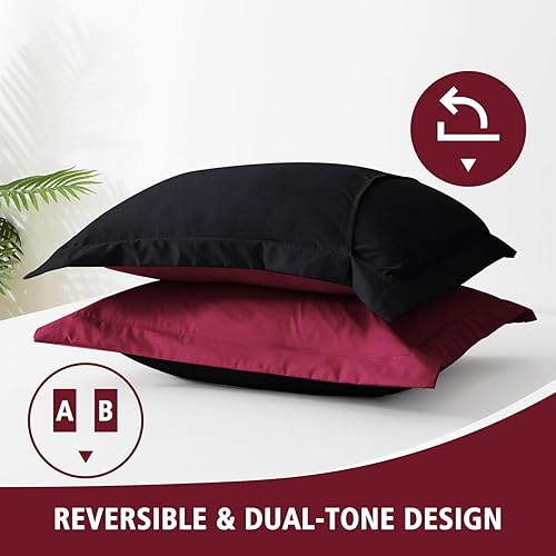 Miniatura 6 de JOLLYVOGUE Juego de edredón King rojo oscuro, negro, juego de cama reversible en una bolsa para todas las estaciones, juego de cama de 3 piezas con