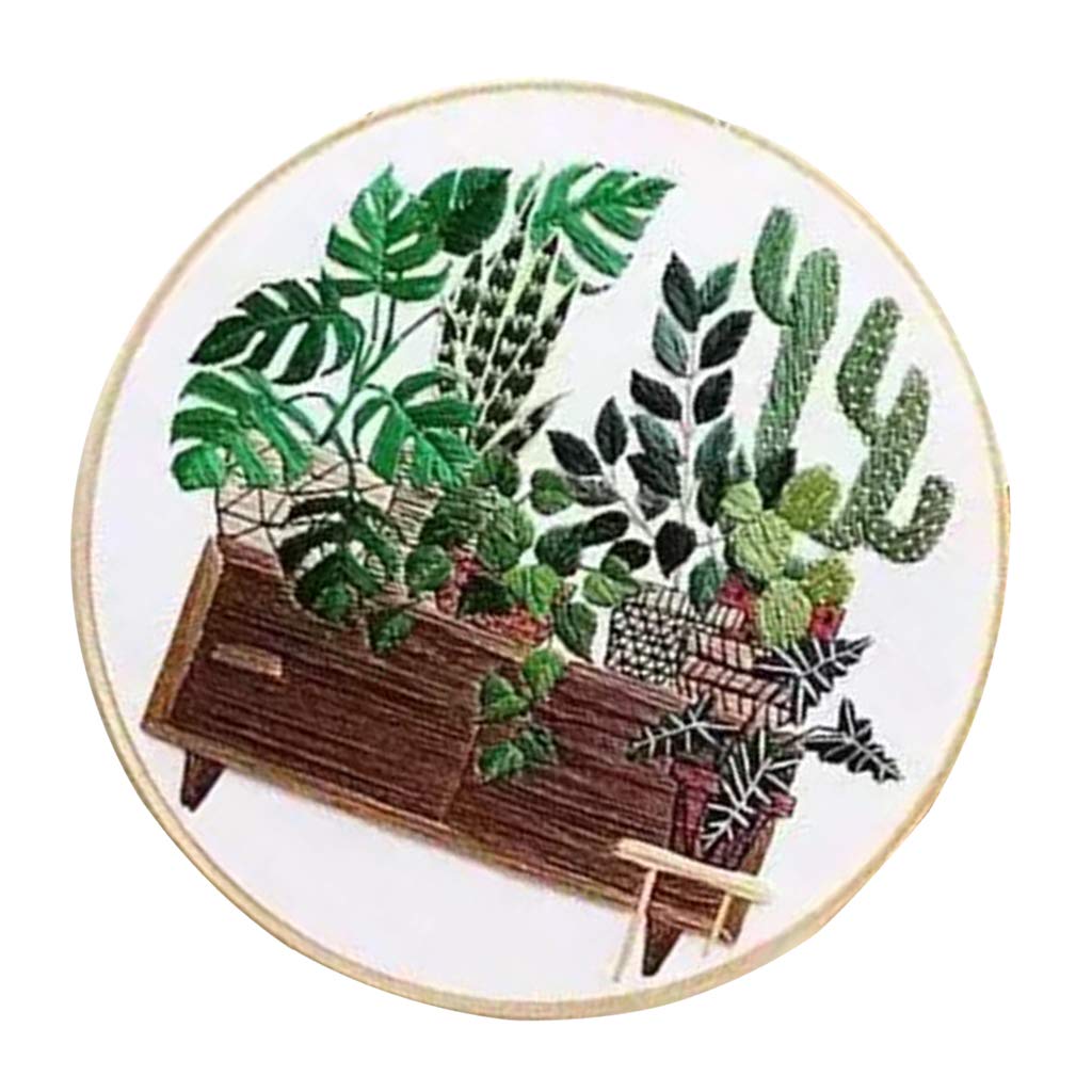 Stamped Embroidery Kit with Pattern Cross Stitch Crafts - Pot Plant EC004