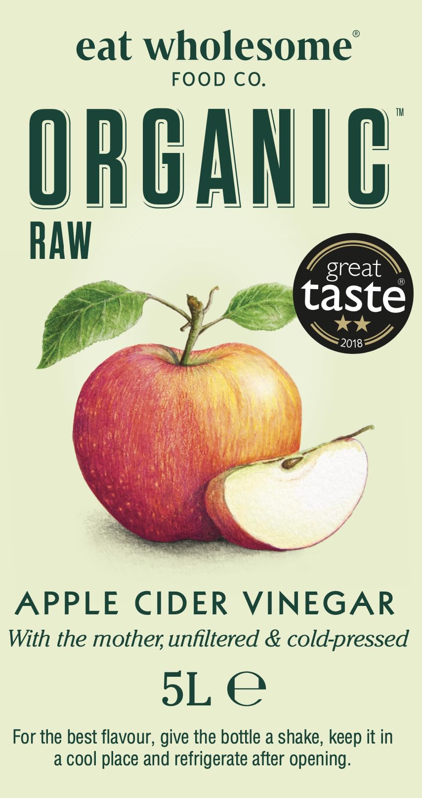 Eat Wholesome Vinaigre De Cidre De Pomme Biologique, 5L - Primé, Non Filtré, Naturellement Fermenté, Avec La Mère, 5% D'acidité, Végétalien