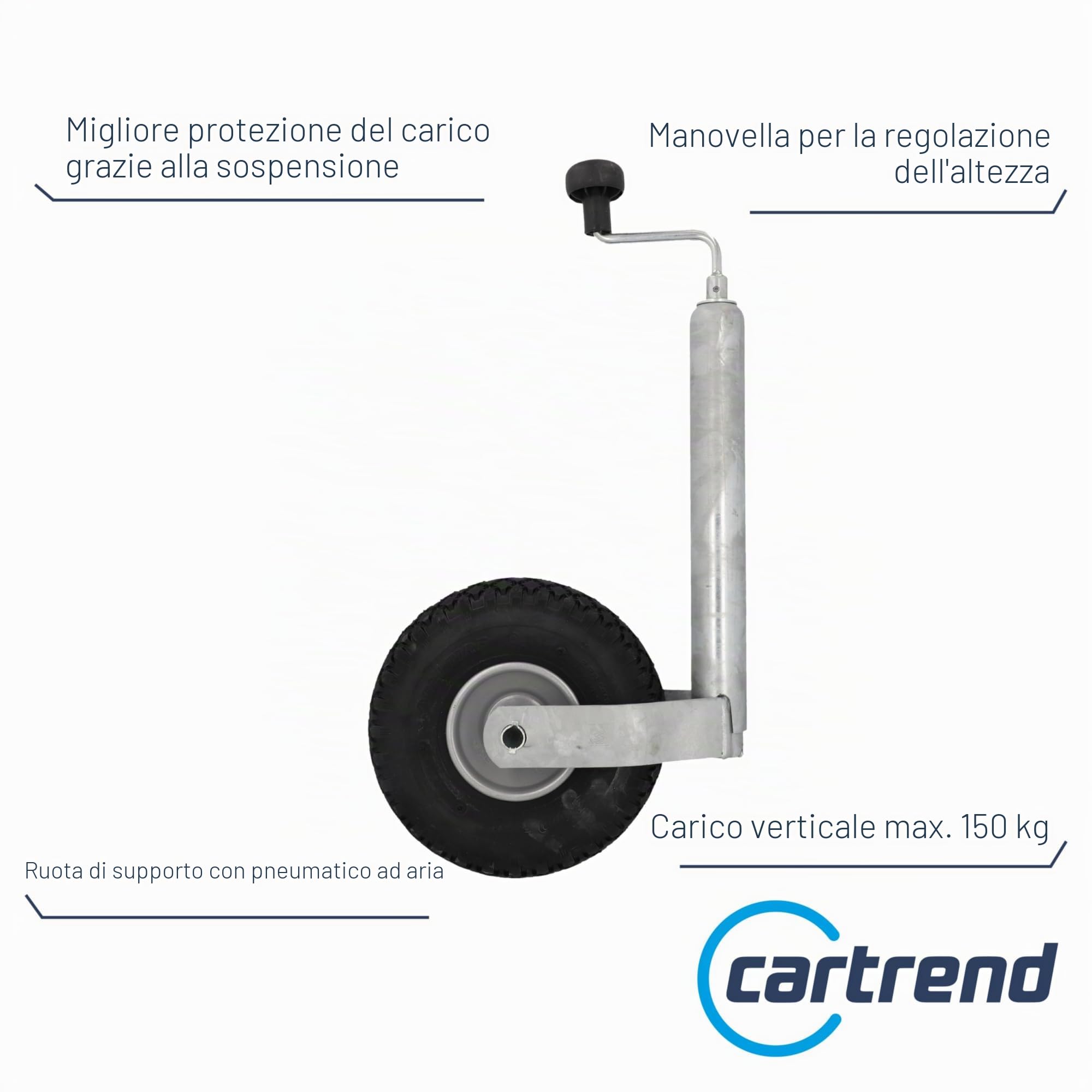 Cartrend 80144 Ruota di sostegno per rimorchio, cromata, pneumatico ad aria 48 mm