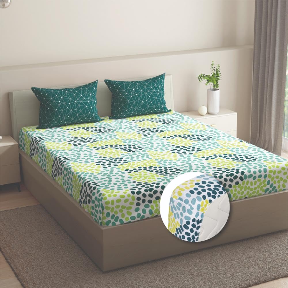 Wakefit Cotton Fitted Bedsheet | 200 TC Elastic Fitted Sheet, Queen Bed Bedsheet Solid with 2 Pillow Covers | Siri - 75X60 Inches,Multicolor