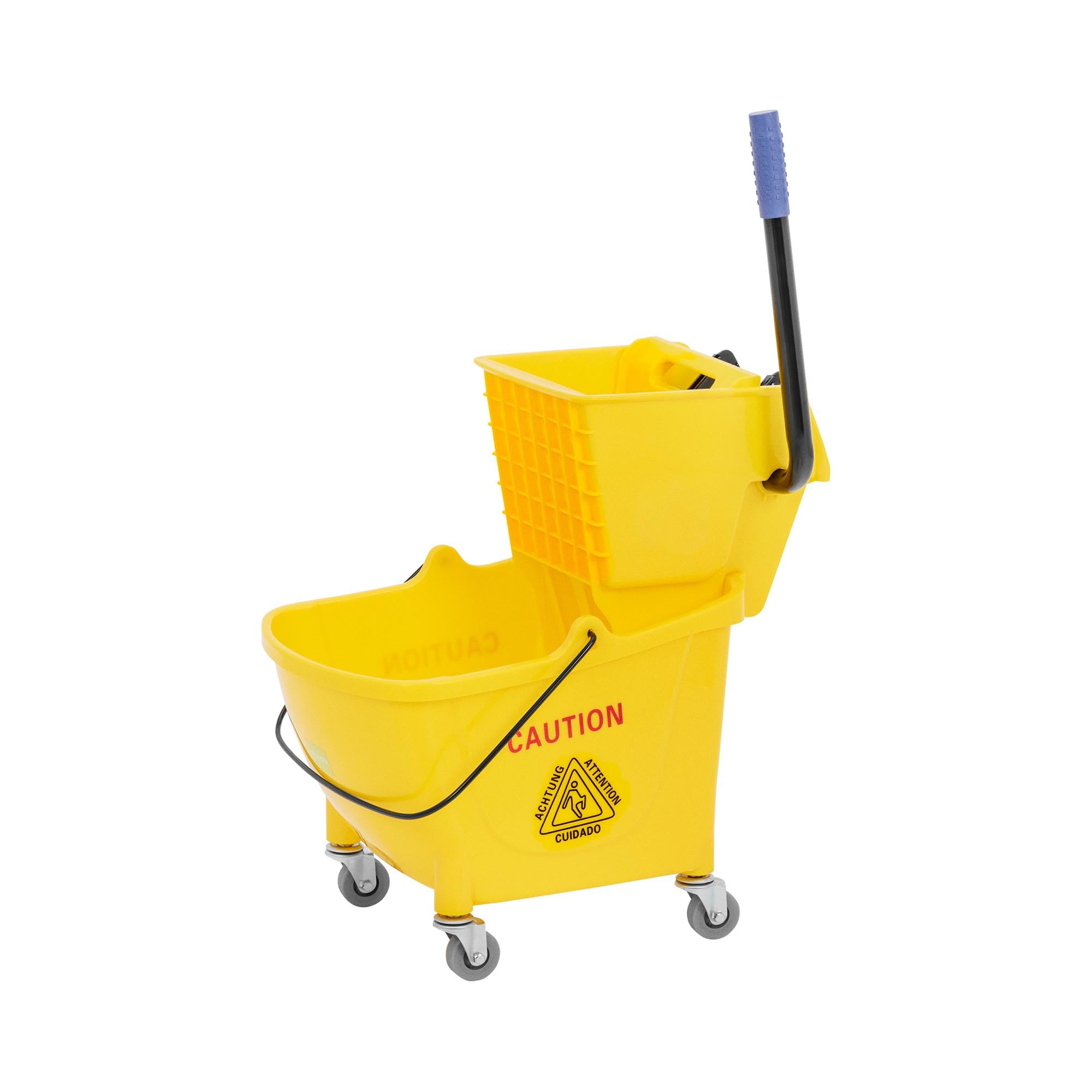 Carro de Limpieza con Prensa y Cubo de 24 L Prensa con Mango Engomado para Mopa hasta 130 mm 4 Ruedas Carro de limpieza industrial Carro de fregar para hostelería Carrito para fregar suelos