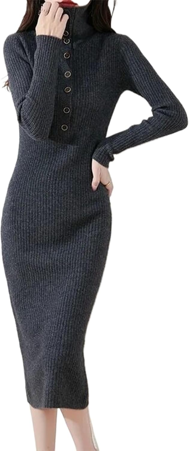 Autumn Winter Women Sweater Wool Dress Stand Neck Pullover Skirt Wool Knitwear Cashmere Chic Slim Dress