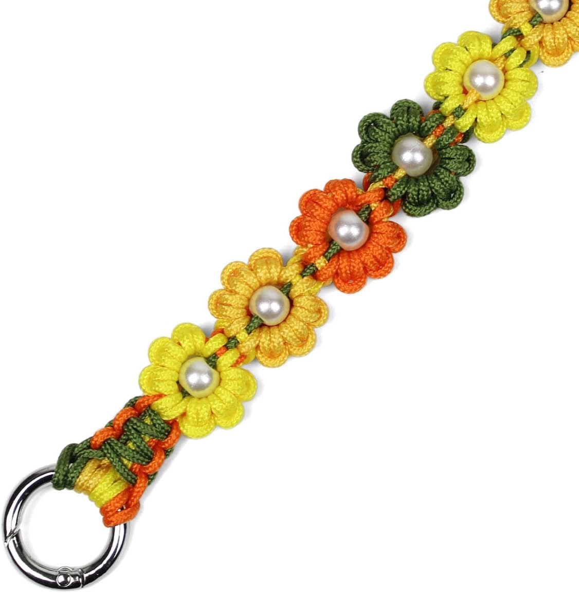 Cute Handmade Paracord Dog Collar Necklace – Unique Hand-Braided Yellow Tone Multi-Color Flower Design Pet Accessory for Medium Dogs Fit 12-16" Neck Size M