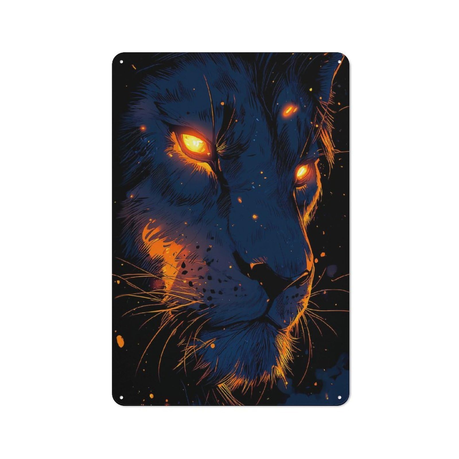 Junmoney Fiery Lion Portrait Tin Wall Plaque 30X20cm With For Workshop Wall, Suited To Makers And Diy Enthusiasts