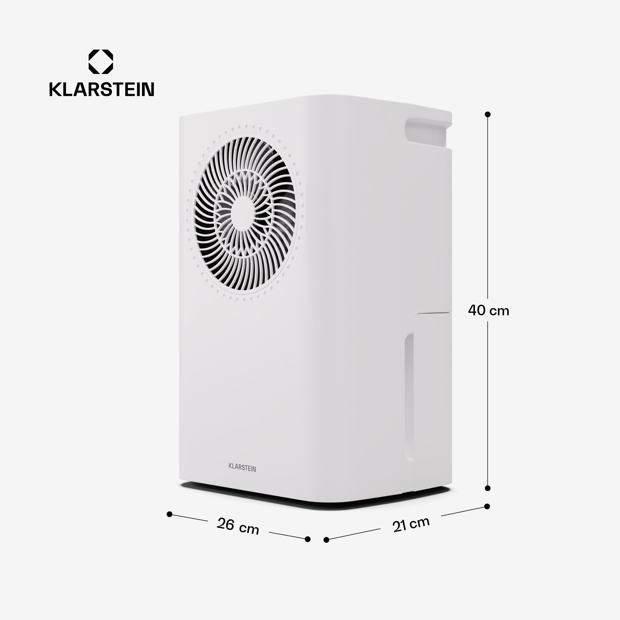 Klarstein CircleDry 16L Deshumidificador Inteligente, Wifi, Silencioso 38dB, Temporizador 24h, Drenaje Continuo, Control de Humedad, Portátil para Hogar, Oficina, Habitaciones hasta 32m²