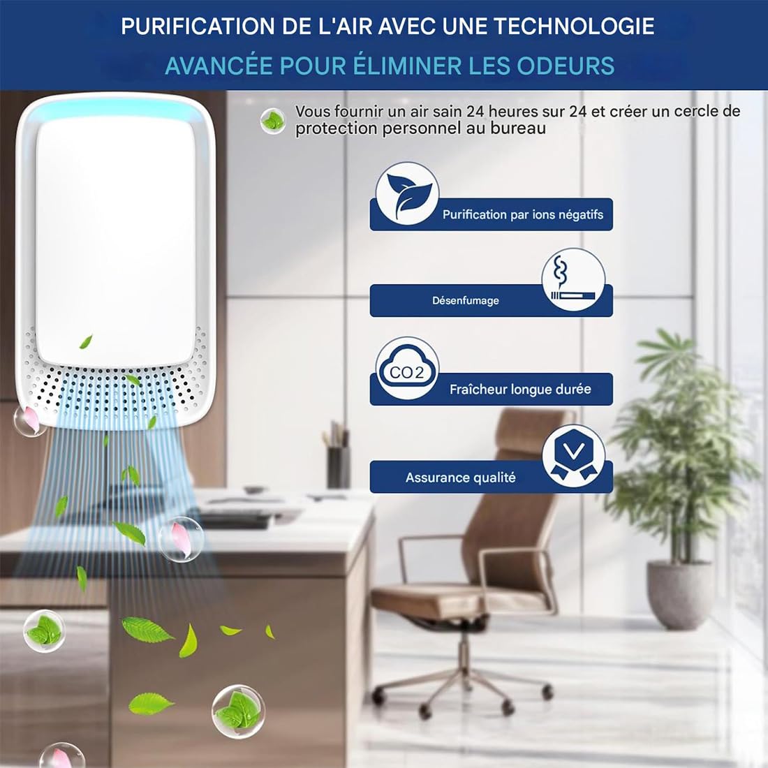 Purificateur d'air ionique, Mini Générateur d’ions négatifs Plug-in pour Chambre/Maison/Salon/Chambre d’Animaux, Purifier les Odeurs (2pcs)