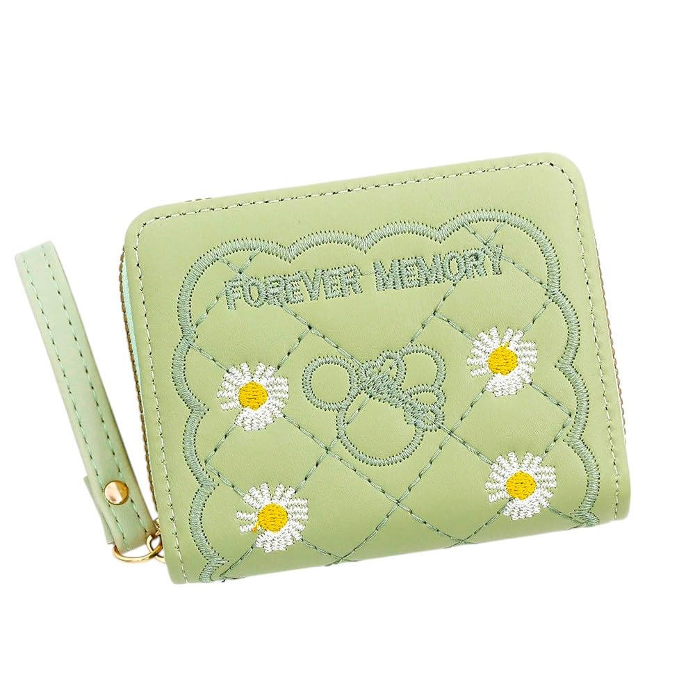 amaira gifts Floral Design Embroidered Zipper Wallet for Women & Girls | PU Leather, Blue, Floral Pattern, Decorative Embellishments, Zipper Pocket, 11.5 x 9 cm (Green)-picture-10