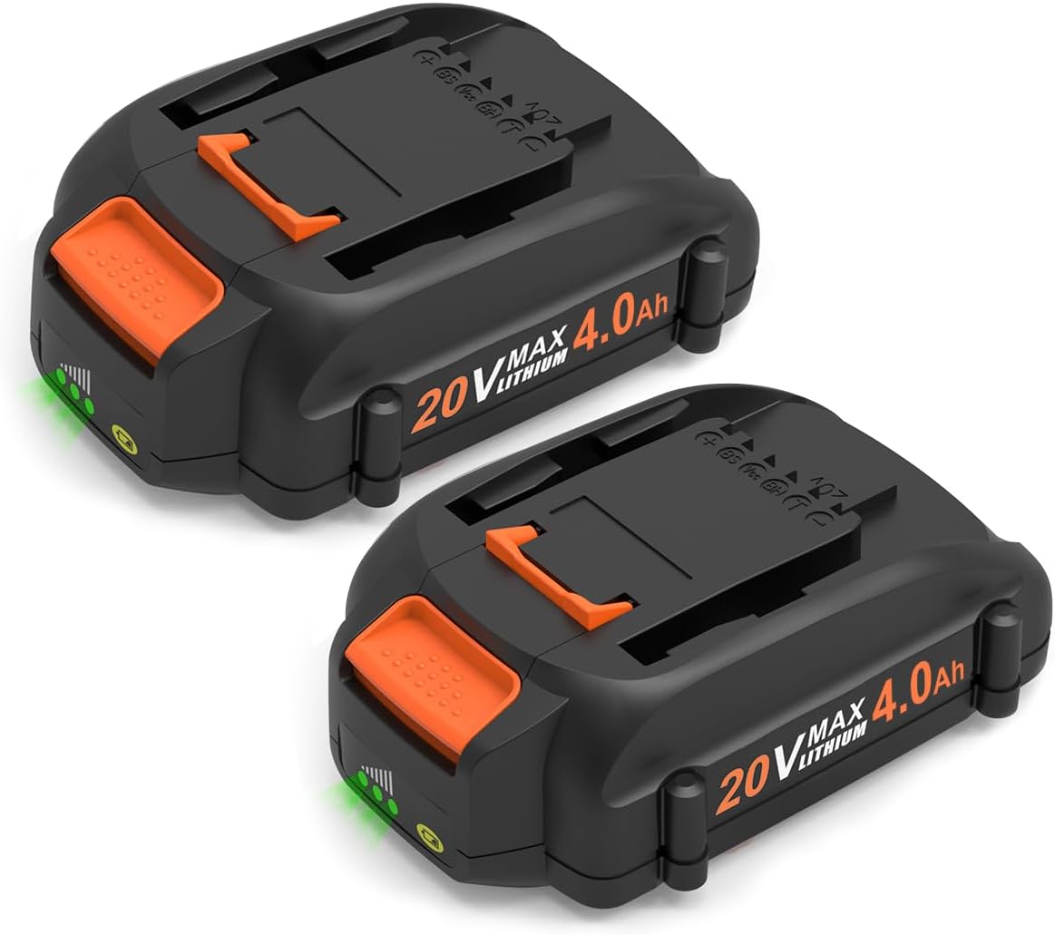 energup 2Pack 4.0Ah WA3525 Replace for Worx 20V Battery PowerShare for WA3520 WA3525 WA3575 WG890 WG891 for 20Volt Worx Batteries 20V 2Pack batteries