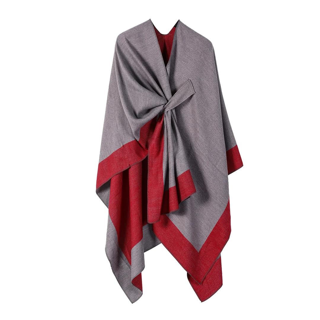 Disimlarl Mantello da donna lavorato a maglia cardigan scialle mantelle irregolari poncho mantelle caffè patchwork mantello