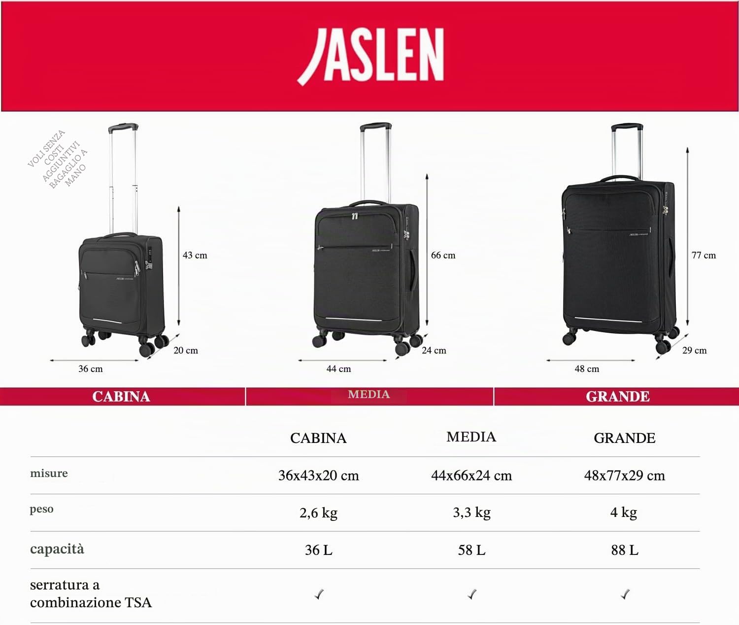 JASLEN - Valigia 55x40x20 Trolley Bagaglio a Mano. Valigie per i Tuoi Viaggi in Cabina. Trolley Bagaglio a Mano. Materiale EVA Polyester Resistente e Super Leggero, Nero
