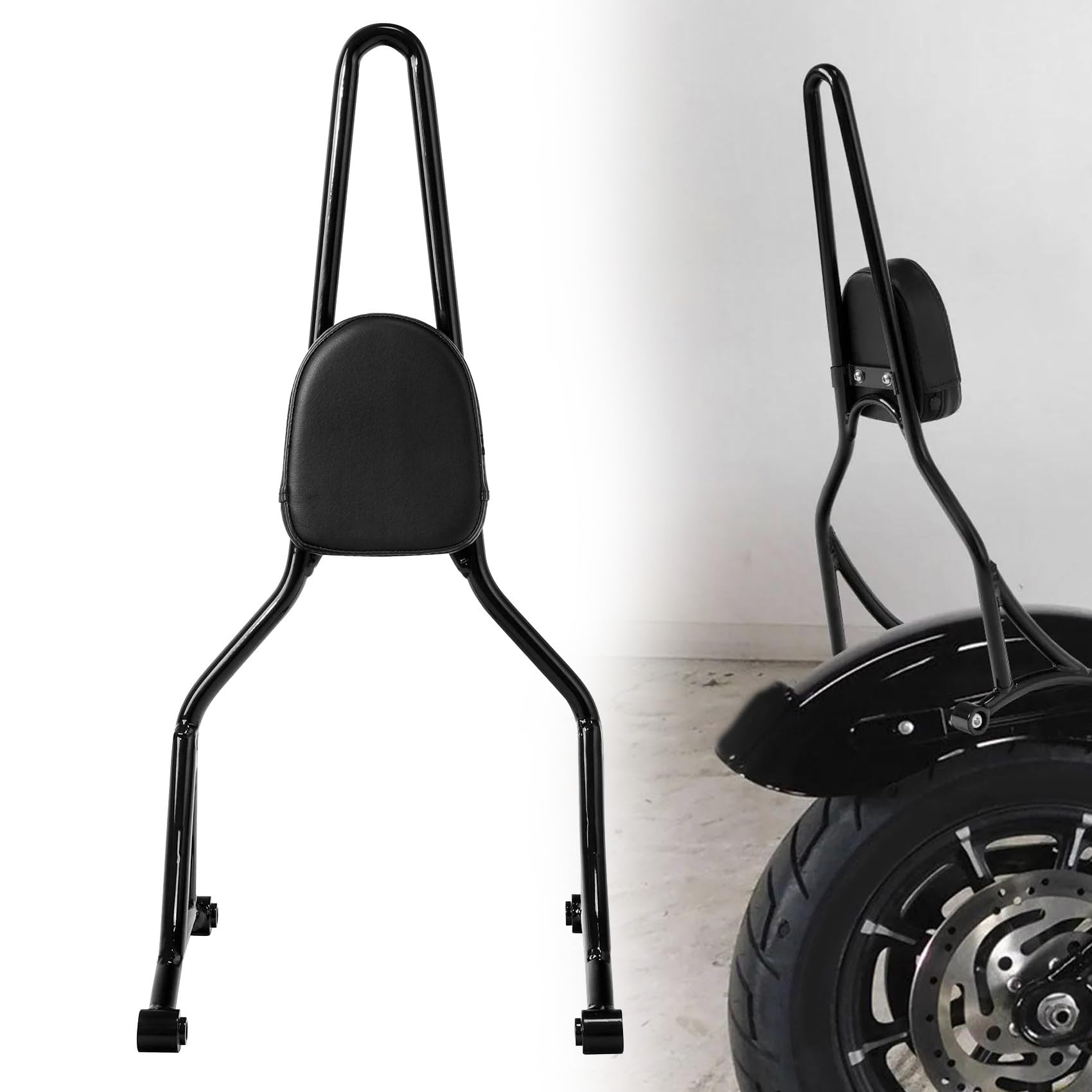 Schienale Passeggero Sissy Bar Alto per H&Arley Street Bob 2018 2019 2020 2021 2022 Moto Nero Lucido