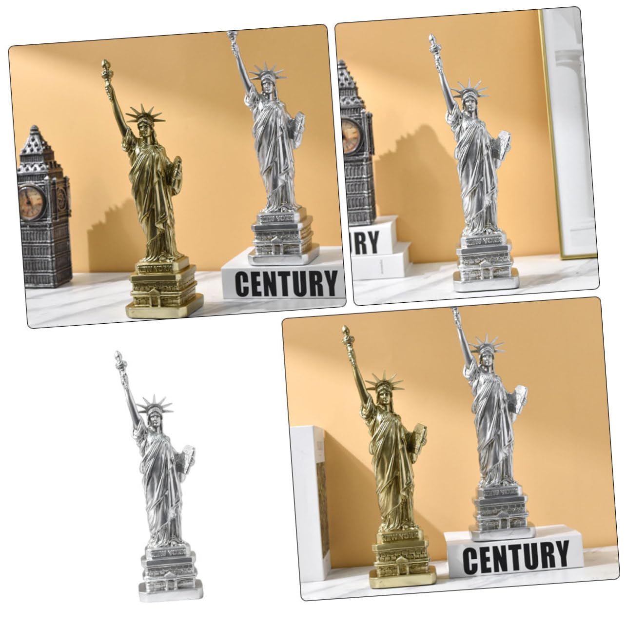 GLEAVI Statue Décorative Mini Statue Liberté en Résine Couleur Argenté Vieilli Sculptée Métal Résistante Objet Décoratif Bureau Salon Chambre