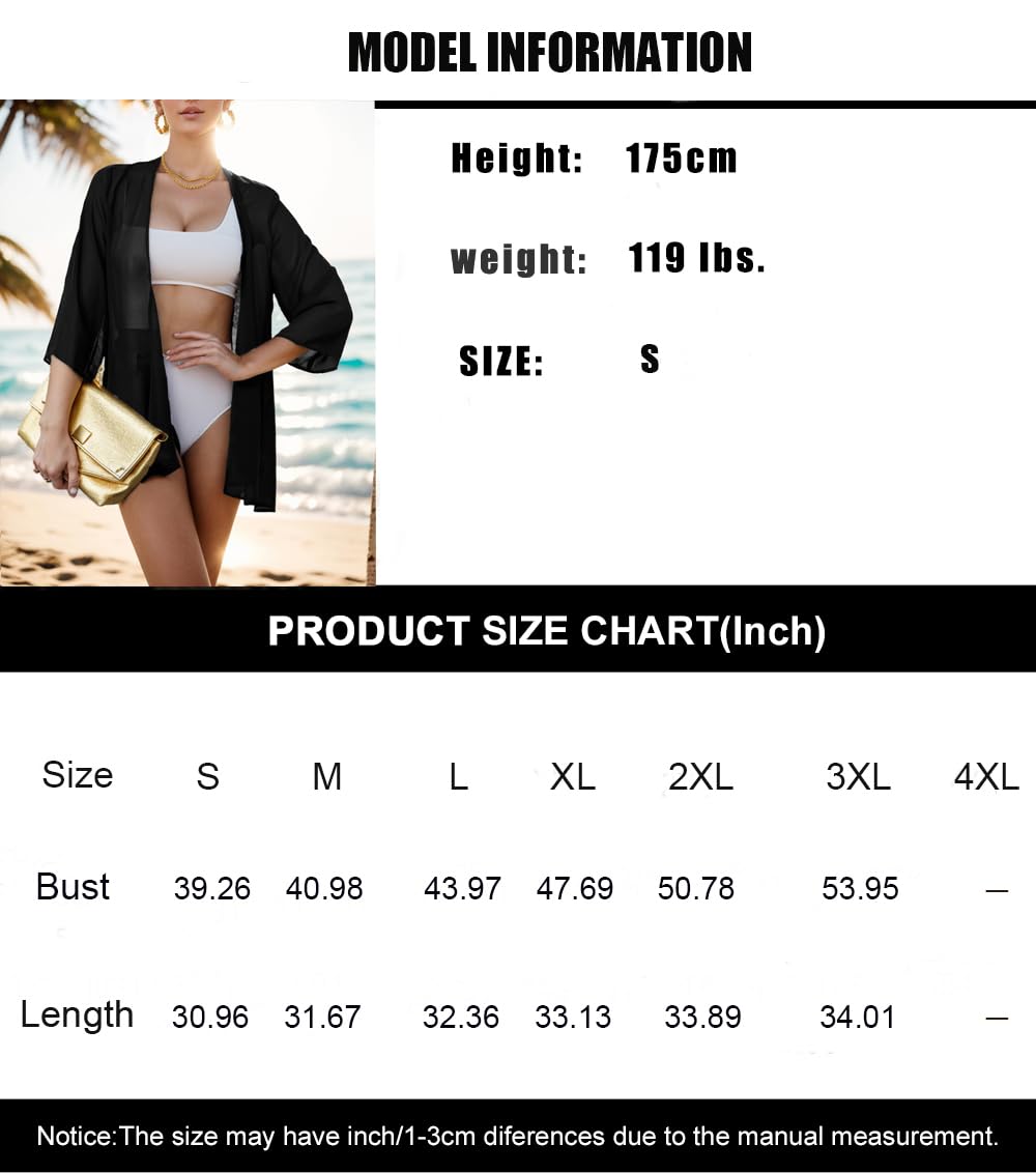 Cardigan kimono en mousseline transparente pour femme ouvert sur le devant - Capes châle