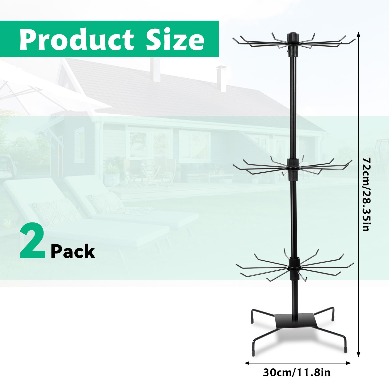 Lemecima 2 Pcs Rotating Jewelry Display Rack with Hooks Metal Earrings Display Stand for Selling Necklace (Black, 3 Tires)