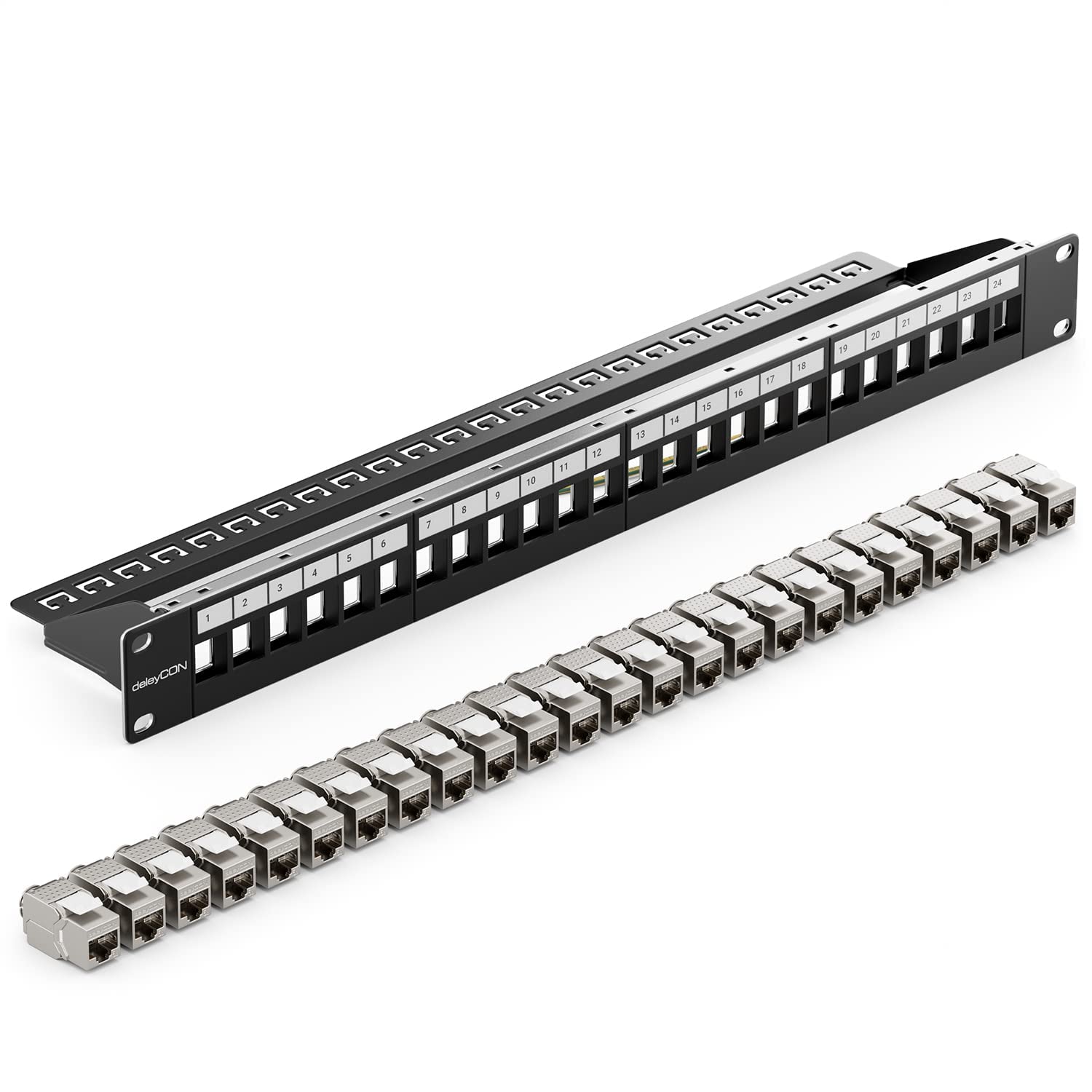 Pannello patch CAT7 con 24 moduli Keystone Cat7, schermato, per cablaggio di rete strutturato