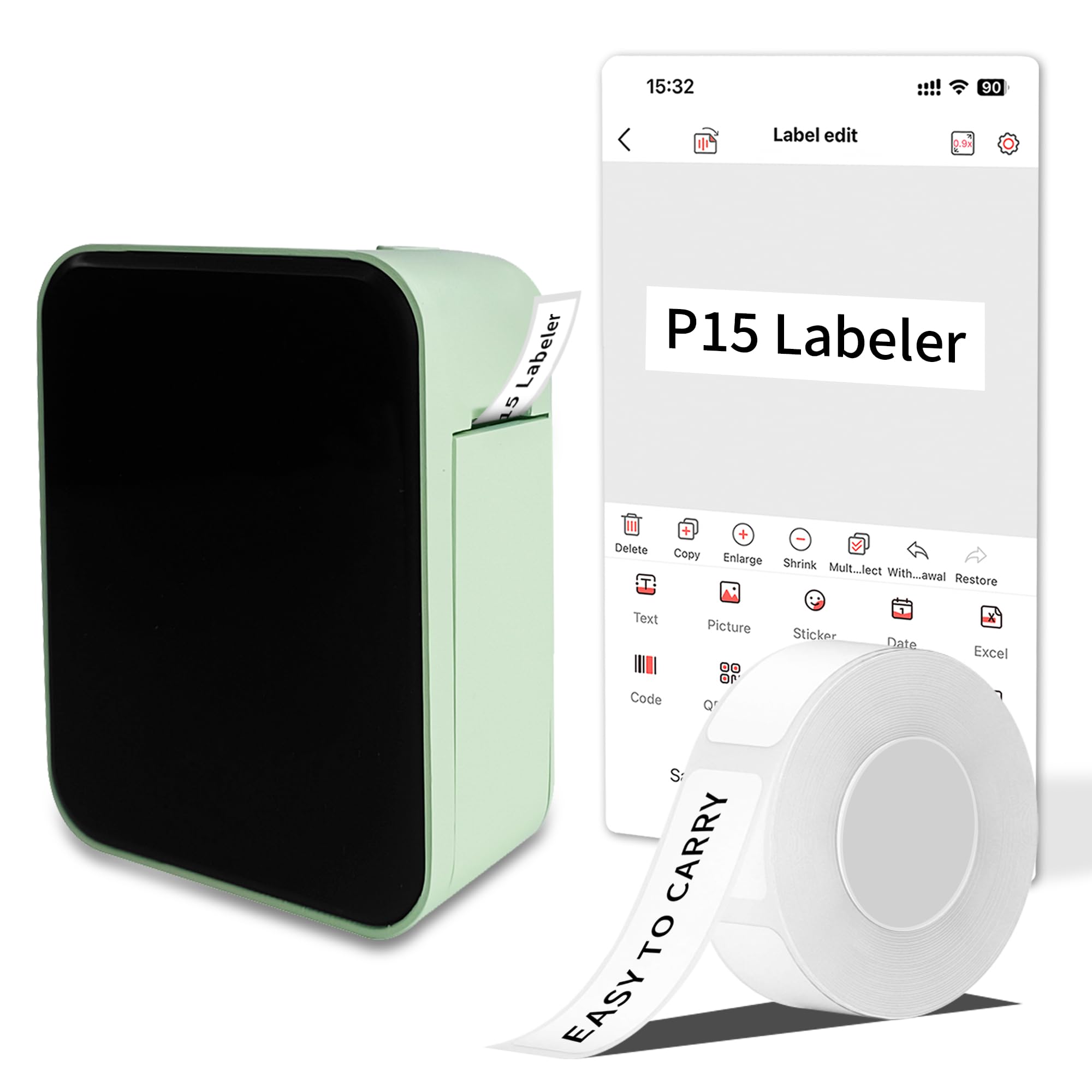 BrokSilent P15 Label Maker, Portable Bluetooth Sticker Label Printer with Different Fonts, Easy to Use Ideal for Home&Office Organization Small