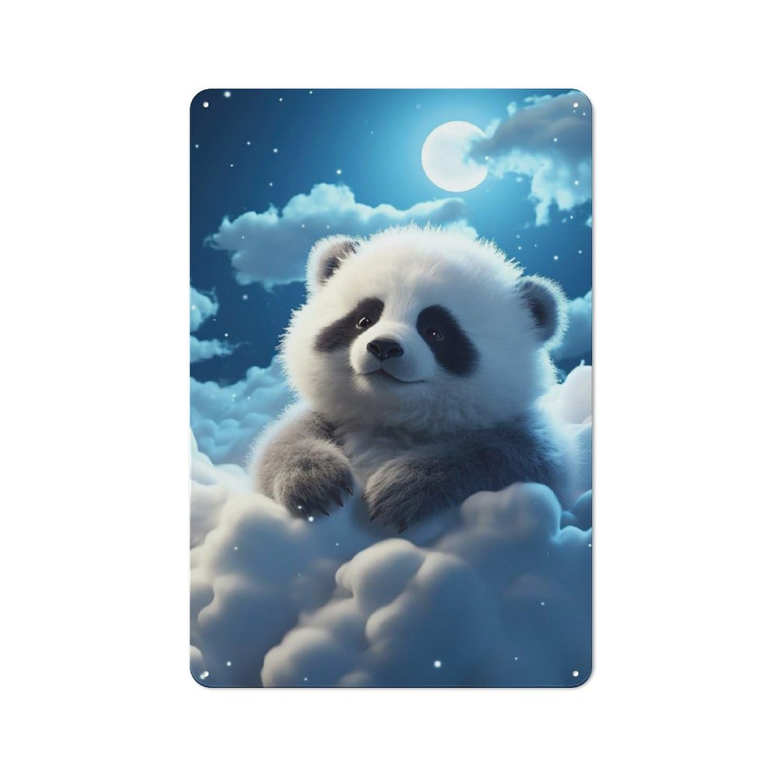 Junmoney Fluffy Panda Metal Wall Plaque With Design 30X20cm, Retro Novelty Wall Art For Bedroom, Kitchen, Office Or Living Room