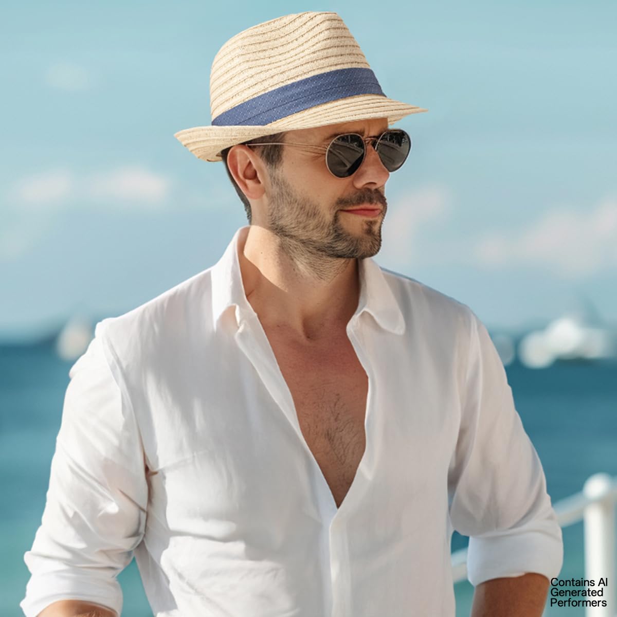 Chapeau trilby en paille pour homme – Chapeau de soleil Fedoras de paille d'été pour voyage, plage, Panama
