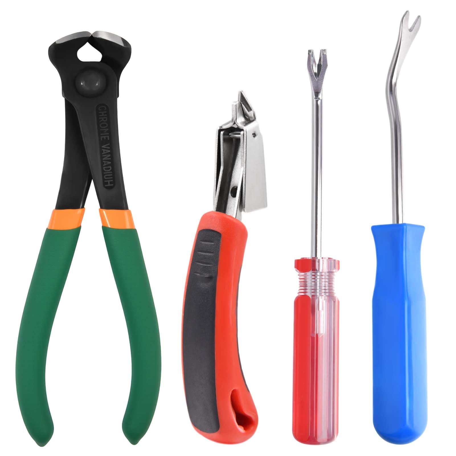 LEONTOOL 4 PCS Remover d’agrafes pour tissus d’ameublement Extracteur d’ongles L’outil comprend une pince de coupe d’extrémité, des lève-points de pointe U & V, un extracteur d’agrafes