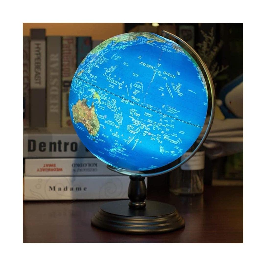 POCHY hübsch Globen 30,5 cm große Weltkugel, erhabenes Relief, geografische Weltkugel, schwarzer Holzsockel, pädagogischer Globus für Regal-Desktop-Display praktischMode