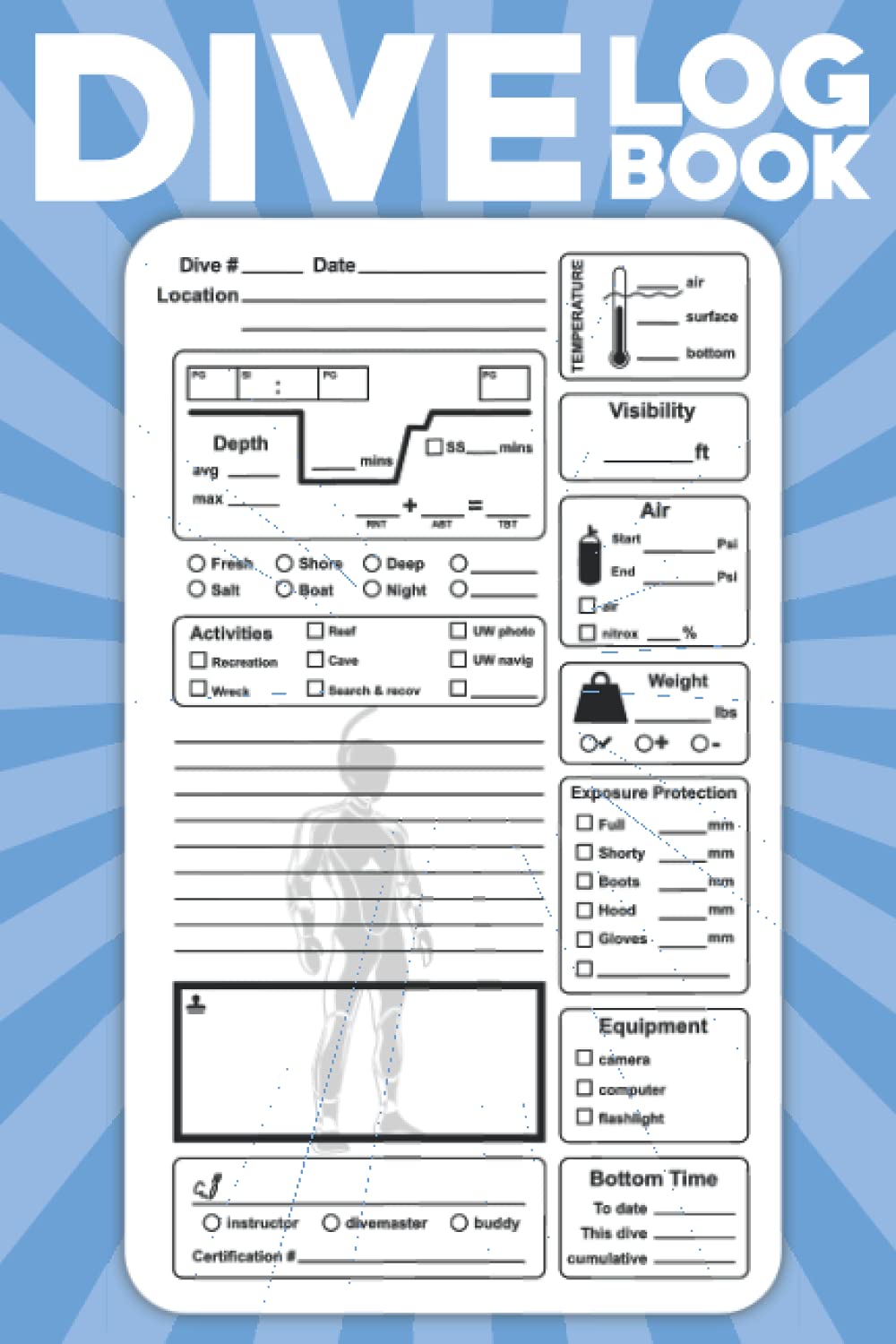 Dive Log Book: Scuba Diving Log Book / Certified Diver Log / Divers Log / Scuba Log / Dive Log Refill Pages, Suitable for Snorkeling, Scuba Diving - 120 page | Scuba Gifts