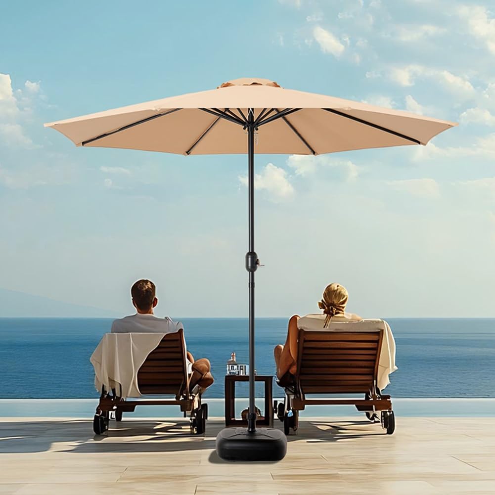 Duży Parasol Ogrodowy 9 Stóp, Stół Do Użytku Na Zewnątrz, Odporny Na Promieniowanie Uv, Okrągły Parasol Ogrodowy Z Korbą, 8 Solidnych Żeber Do Ogrodu, Basenu, Tarasu,Khaki-9ft/270cm