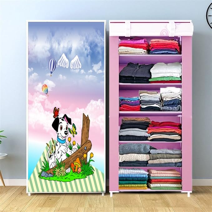 CMerchants Portable Collapsible Wardrobe for Clothes Storage – Foldable Cloth Organizer Cupboard with Shelves for Bedroom & Home (Durable, Space Saving Design) (Light Pink, 6-Layer)