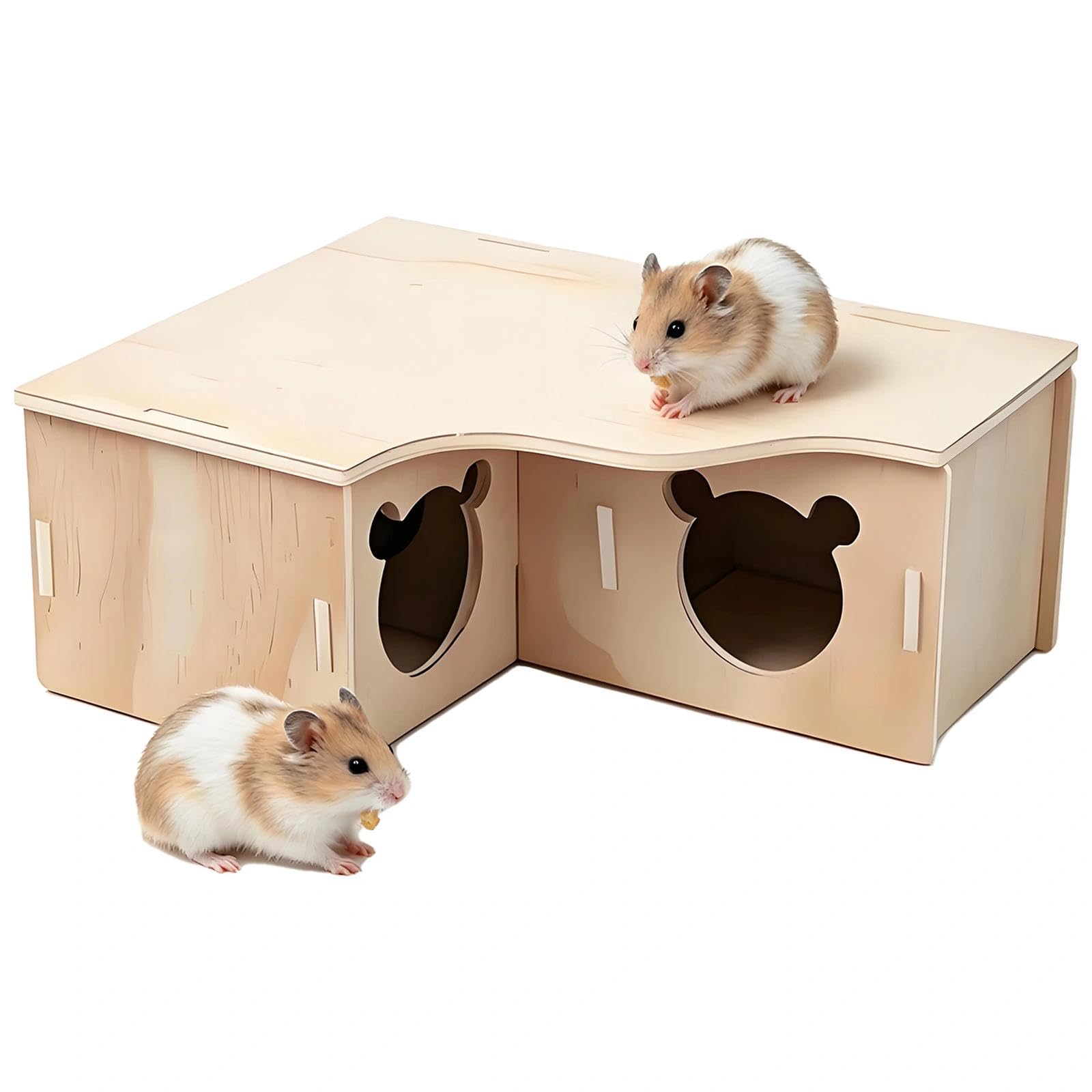 Chovize Wooden Hamster House Hamster Hideout Multi Chamber Hides Rodents Platform Hamsters Accessories for Small Pets Exploration Hamsters Toys Rodents Cage Decor