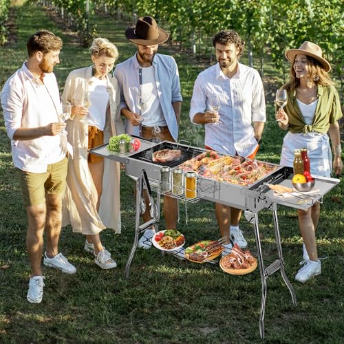 Edelstahl Kohlegrill XXL für Garden-Backyard-Picknick mit Antihaft-Pfanne