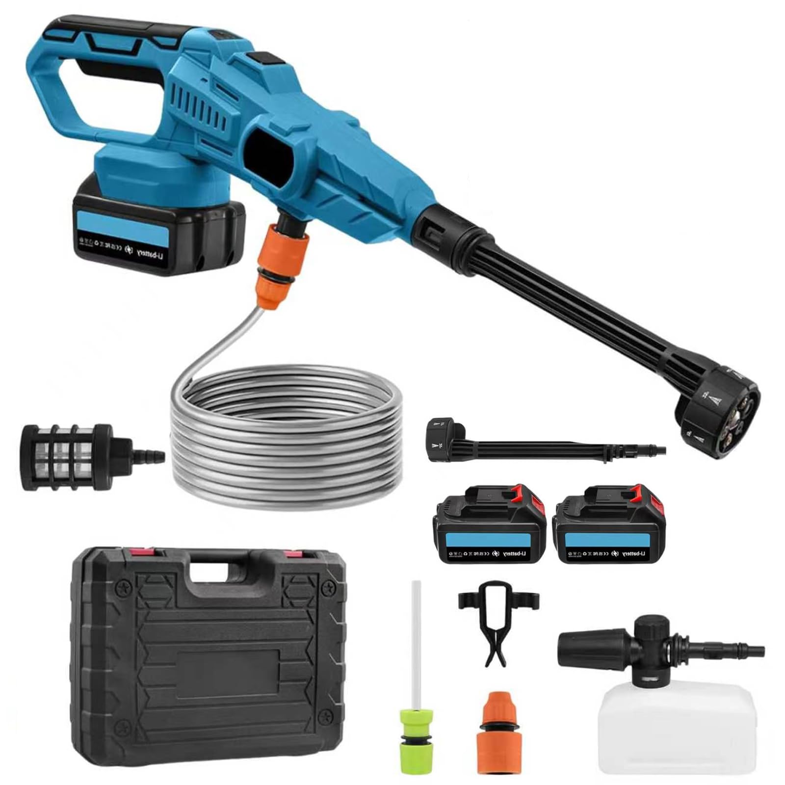 BOOZXCV 120Bar Handheld Cordless Pressure Washer with 2 Batteries, Nozzle, 16.5ft Hose, High Pressure Portable Power Washer Kit with 3 Speeds, for Car Floor Garden Watering