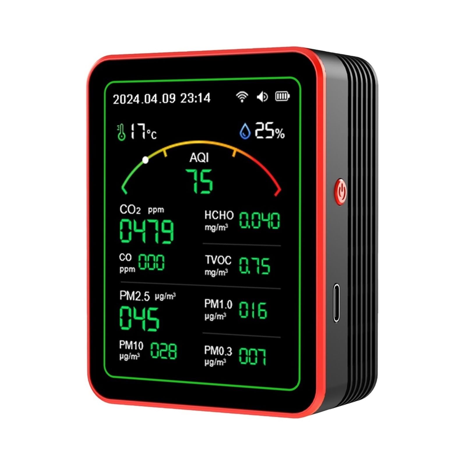 Air Quality Monitor, 15 In 1 Monitor A Qualità 'aria Rilevatore Di CO2 For Interni Formaldeide HCHO TVOC Tester LCD Umidità A Temperatura Allarme Misuratore(Black)
