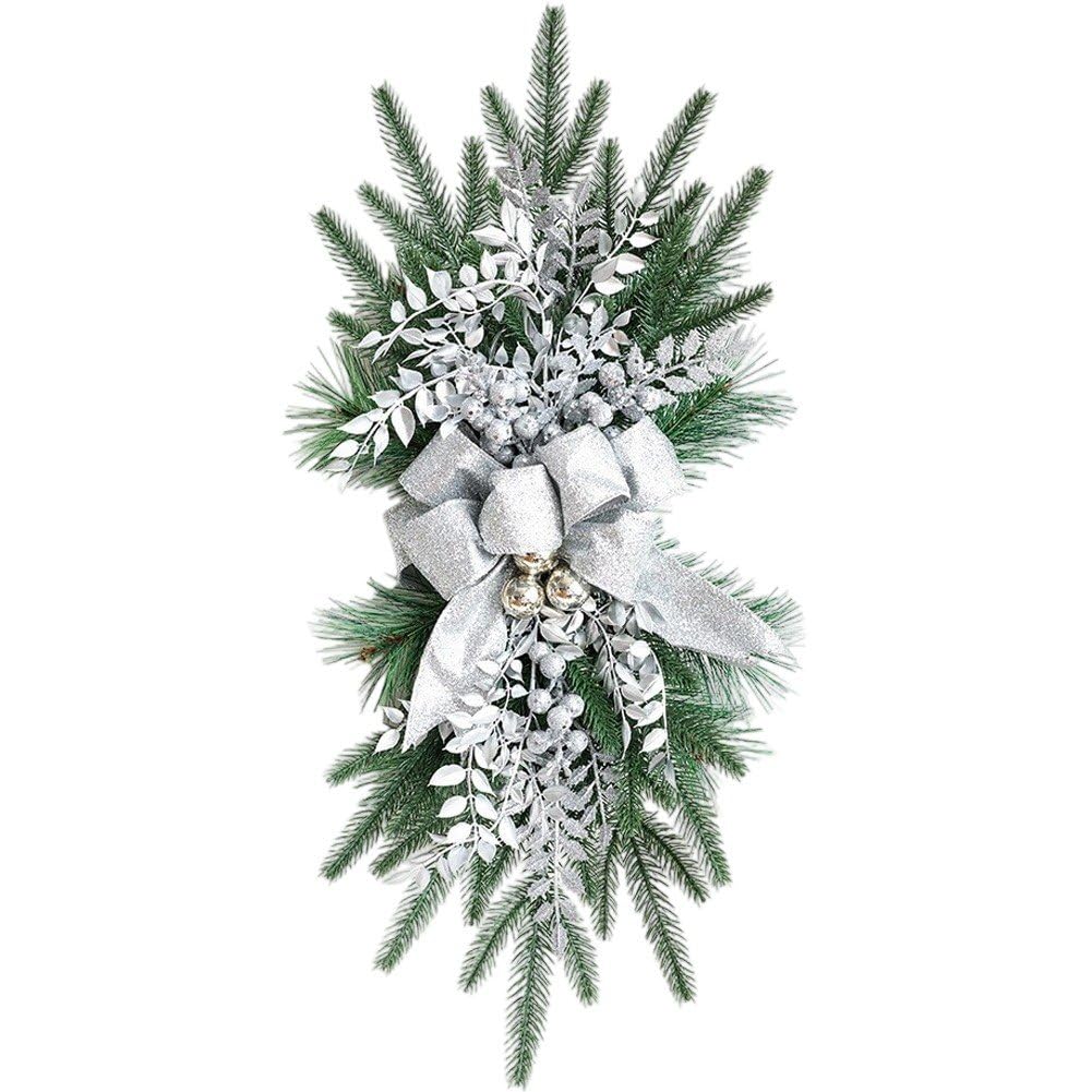 Ppmter Silver Artificial Christmas Swag Teardrop Swag Christmas Wreaths Staircase Decoration Xmas Garland Stairway Swag For Home Decor Christmas Decoration