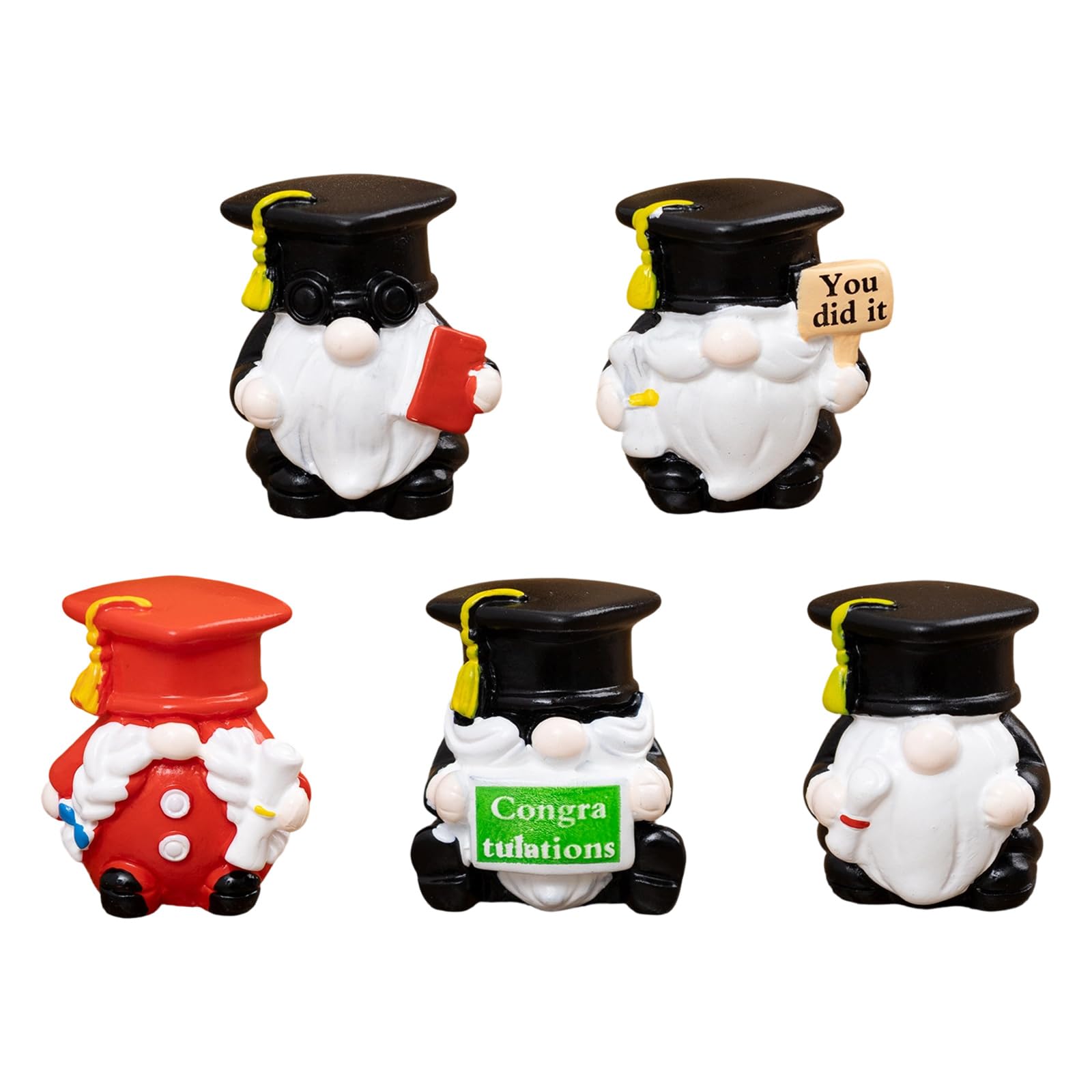YROHGKPN Of 5 Delicate Graduation Gnomes Small Resin Statues Car Display Figurines for Shelf Decors and Event Styling Lovely Gnomes Ornament