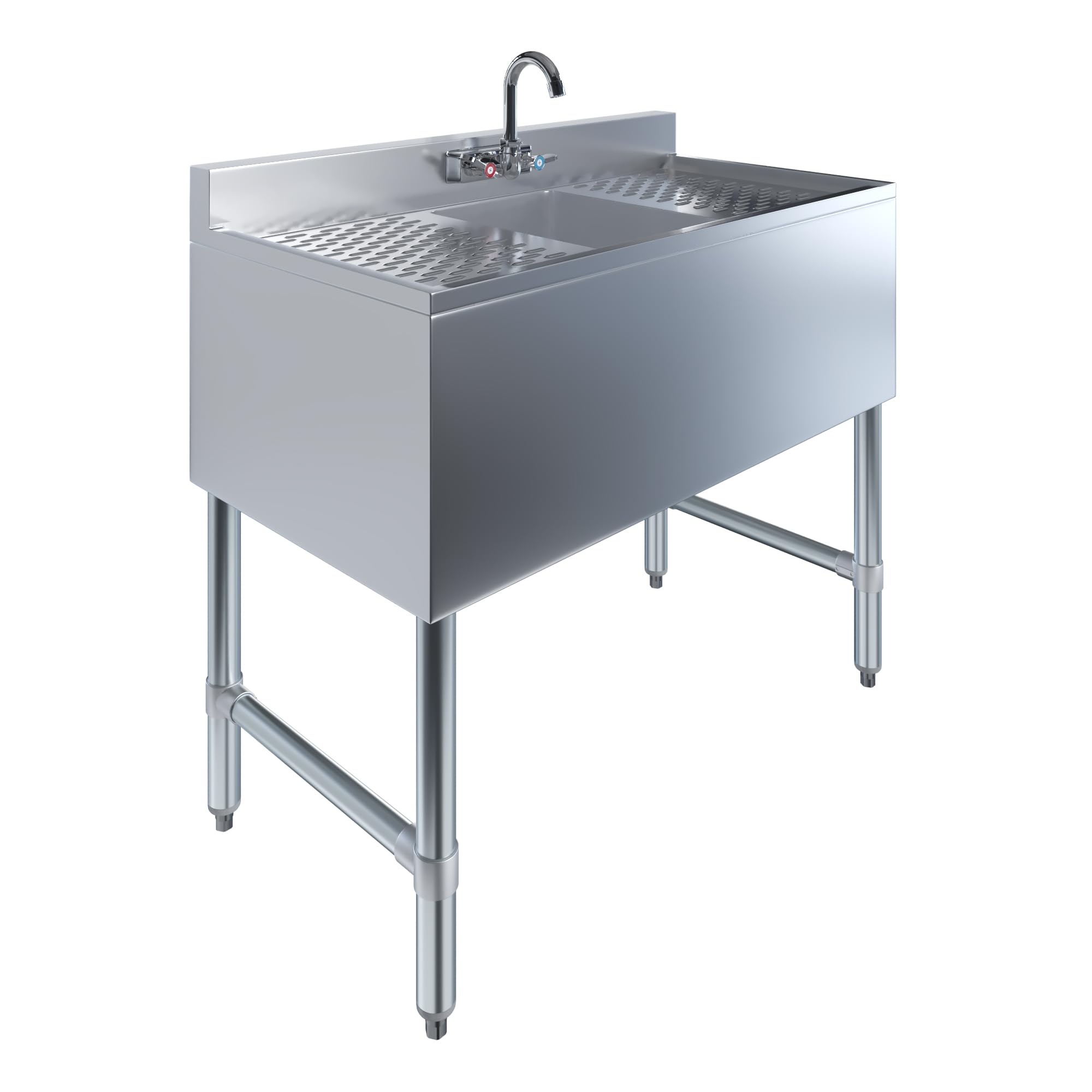 AmGood 36 in. x 19 in. 1-Compartment Underbar Bar Sink with Two Drainboards, No Faucet - 10 in. x 14 in. x 10 in. Bowls, 18-Gauge 304 Stainless Steel, NSF Certified
